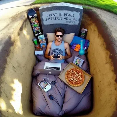 a picture of a man in a bed with a pizza at Dog in Castricum