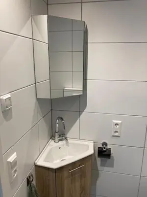 a bathroom with a sink and a mirror at Landzicht in Ter Aar