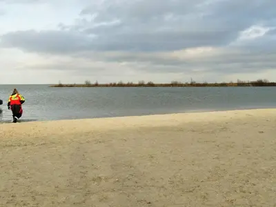 a person walking on a beach near the water at Holiday Home Balu by Interhome in Wervershoof