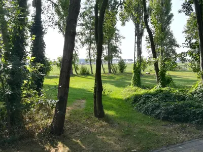 a path through a park with trees and grass at Appartement De Molshoop II in Landsmeer