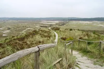 a dirt path on a hill with a fence at Chalet Bergen NH, Schoorl, Schoorldam in Warmenhuizen