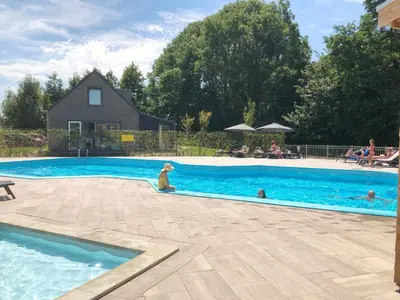 a dog is sitting in a swimming pool at De Wielen 58 in Sint Maarten