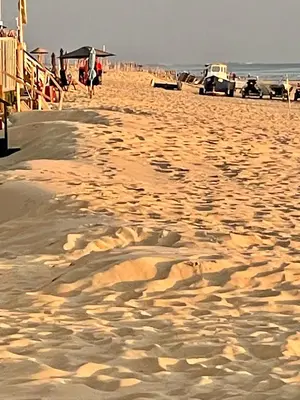 a sandy beach with people and cars on it at Cosy appartment in Alkmaar