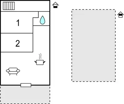 an image of a diagram of a kitchen with two counters at Awesome Ship In Aalsmeer With Lake View in Aalsmeer